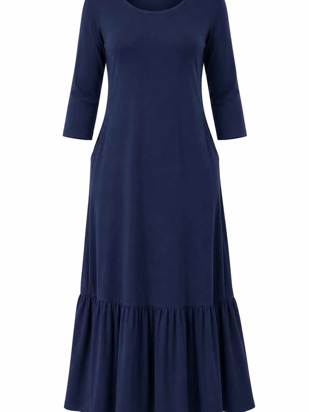 ZENANA 3/4 SLEEVE RUFFLE HEM MAXI DRESS WITH POCKETS